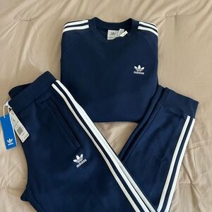 Adidas Dark Blue 3-Stripes Crew and Sweat Pants